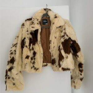 ZARA Cream & Brown Faux Fur Teddy Jacket